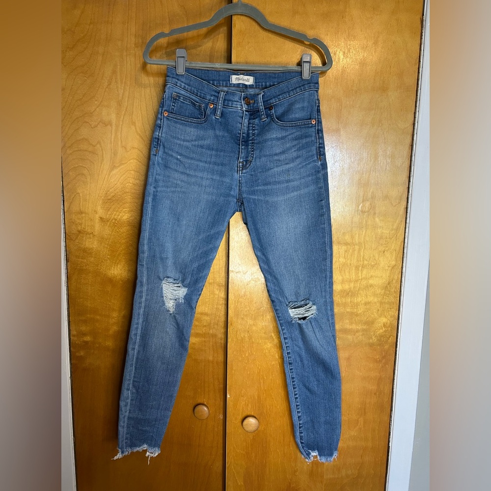 Madewell High Rise Ripped Blue Jeans - Picture 3 of 9